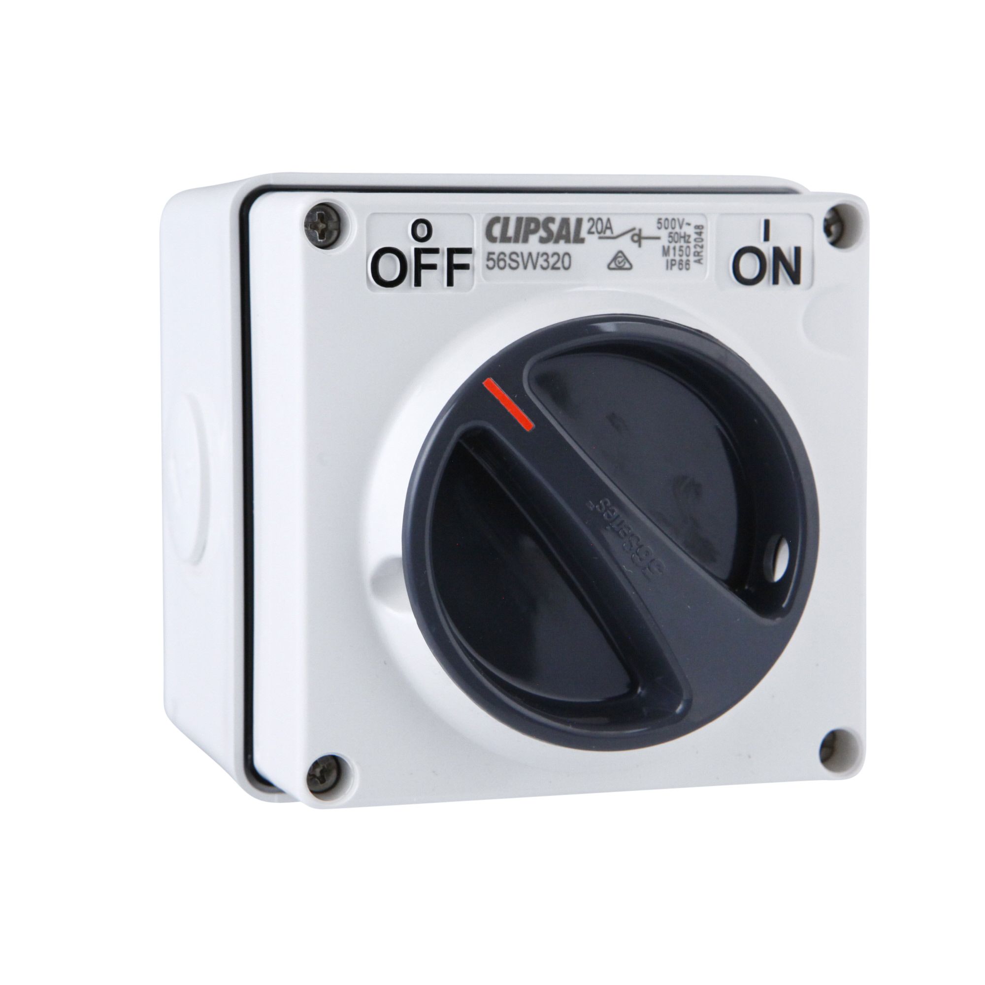 Clipsal 56 Series Isolator Ip66 1 Gang 3 Pole 20A 1Way 500V Grey - 56SW320-GY